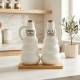 Porcelain Oil Dispenser Set 2 Pcs With Wooden Stand